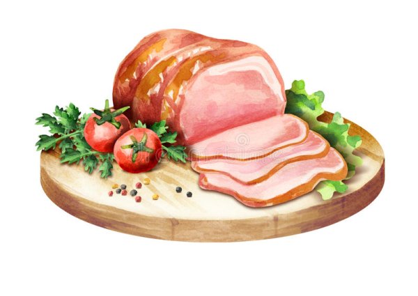 Рисованная ветчина на открытке