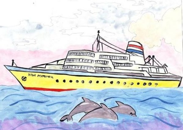 Роспись футболки корабль