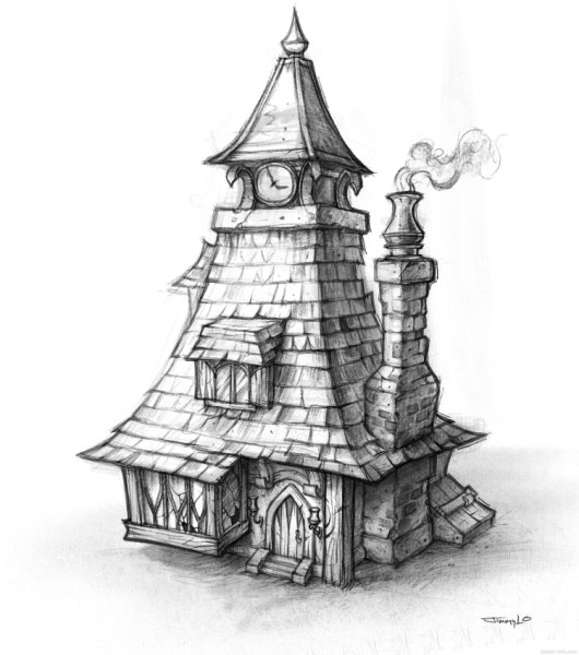 Здание в готическом стиле карандашом