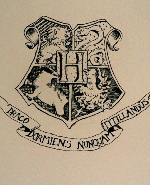 Знак Хогвартса из Гарри Поттера черно белый