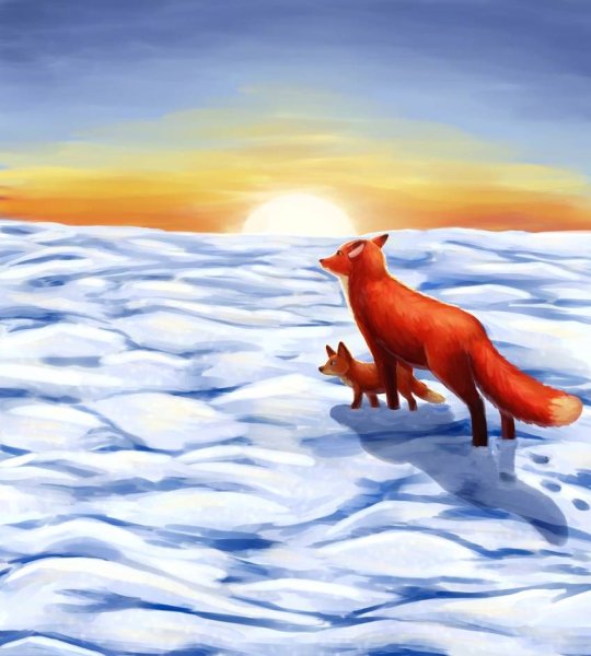 Лиса в снегу арт
