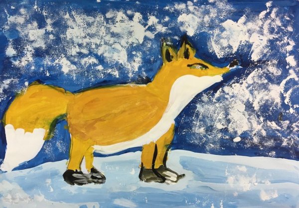 Лиса зимой живопись для детей