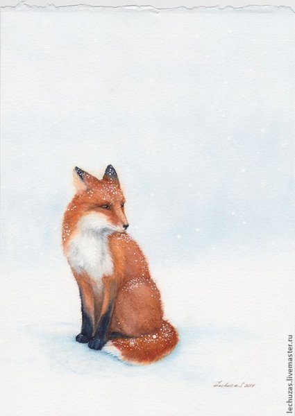 Лиса Снежная акварель