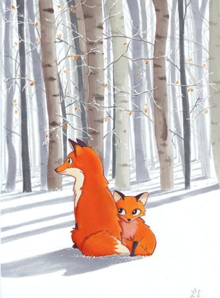 Лисенок в зимнем лесу