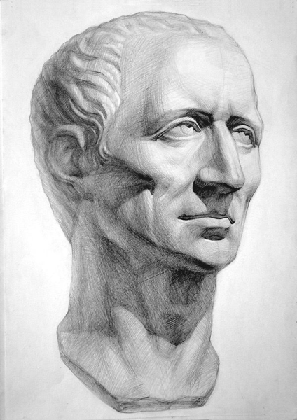 Цезарь рисунок гипсовой головы
