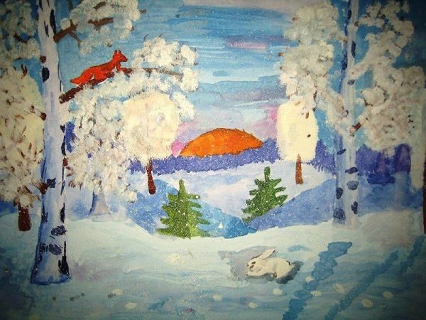 Рисование зимний лес