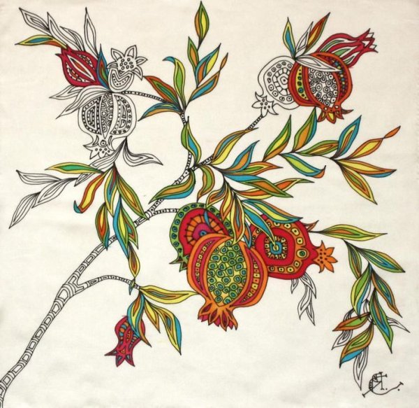 Гранатовое дерево акварелью