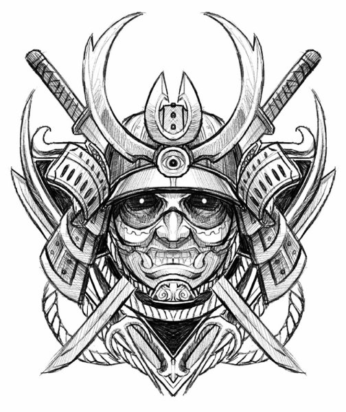 Тату маски самураев Ронина