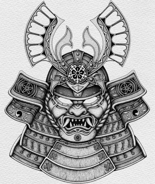 Шлем самурая тату Япония