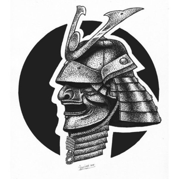 Шлем самурая сбоку тату