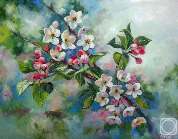Ветка яблони живопись