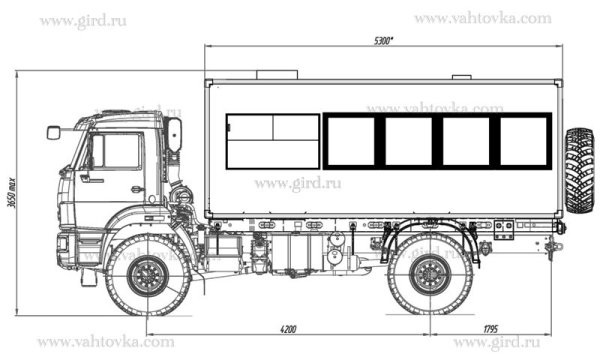 Габариты КАМАЗ 43118 вахтовка