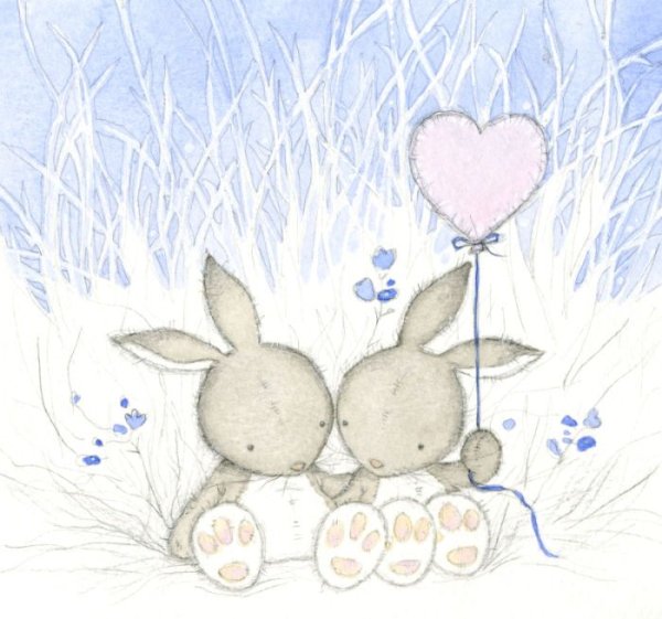 Два зайчика акварель