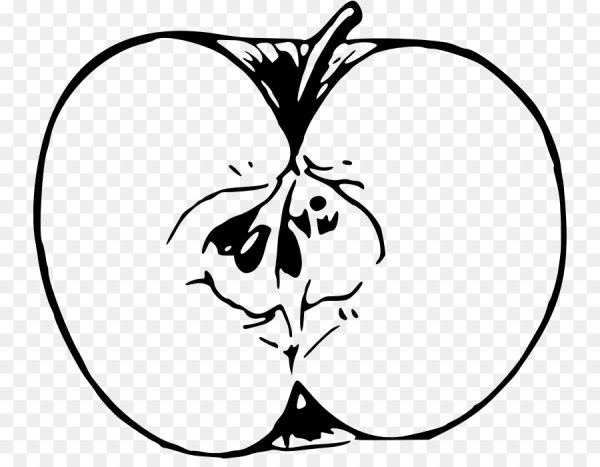 Разрезанное яблоко чёрно-белое