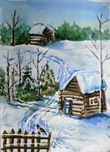 Зимний пейзаж картинки для детей рисовать