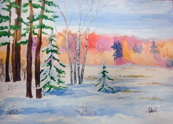 Зимнее утро рисунок детский