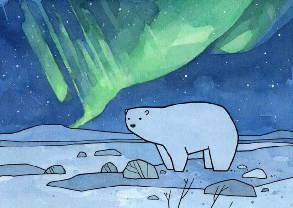 Рисование. Тема: «белый медведь и Северное сияние» (Лыкова, 140)