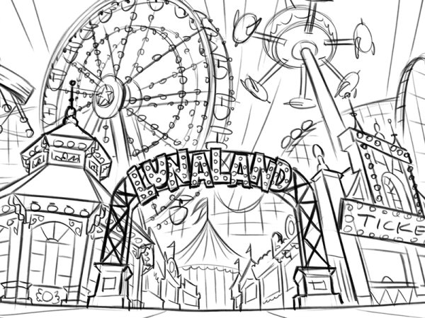 Парк развлечений карандашом