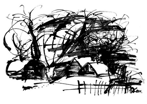 Пейзаж тушью и пером