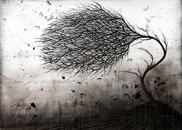 Рисование дерево на ветру