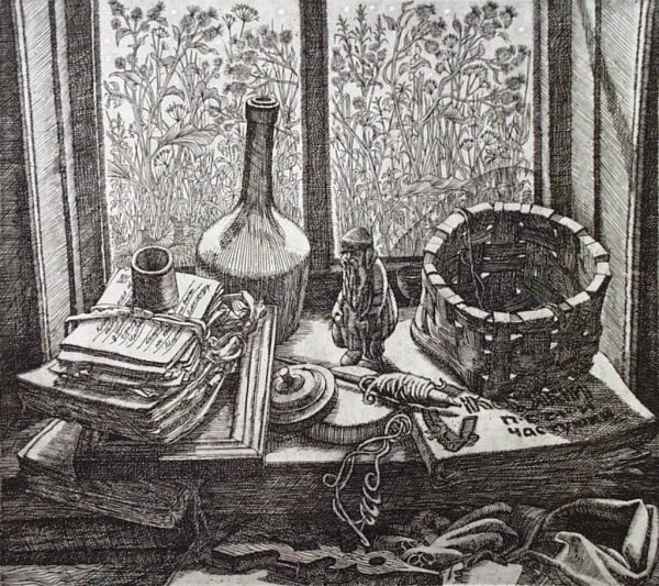 Офорт гравюра Кравченко натюрморт