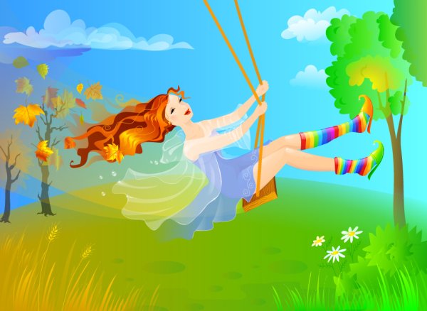 Девочка качается на качелях