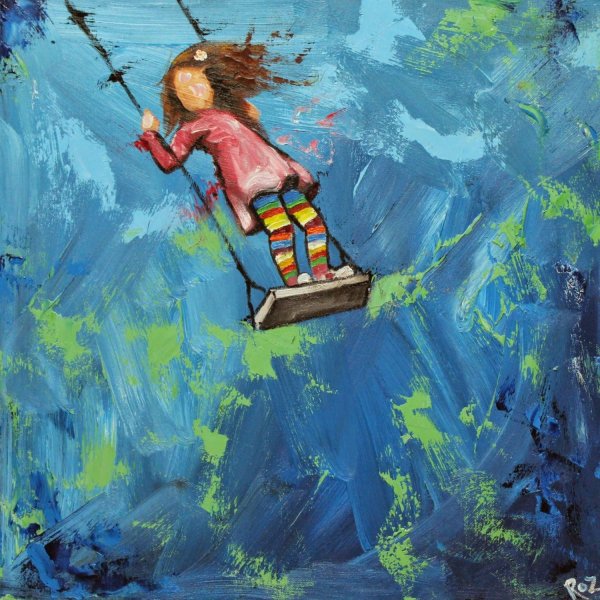 Дети на качелях живопись