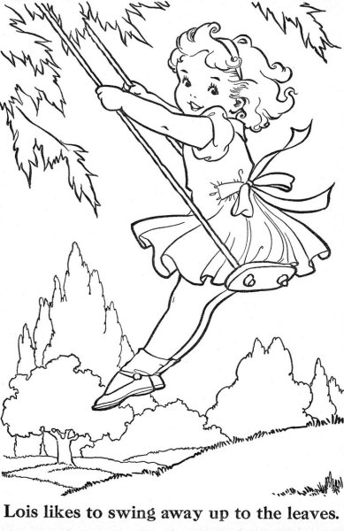 Раскраска девочка на качелях