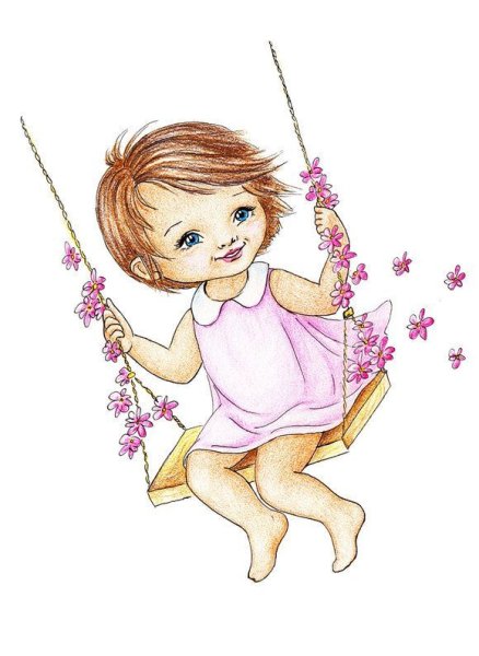 Девочка на качелях мультяшная