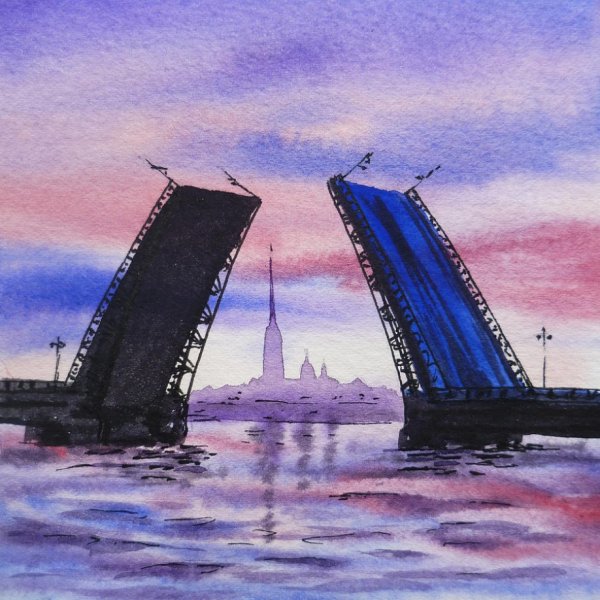 Дворцовый разводной мост в Санкт-Петербурге рисунок