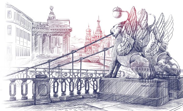 Санкт-Петербург Графика мост Адмиралтейство сбоку