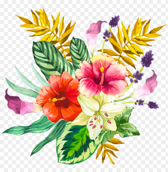 Тропический букет акварель