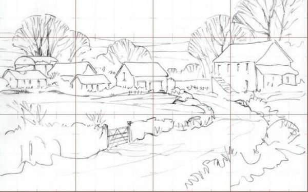 Поэтапный рисунок пейзажа