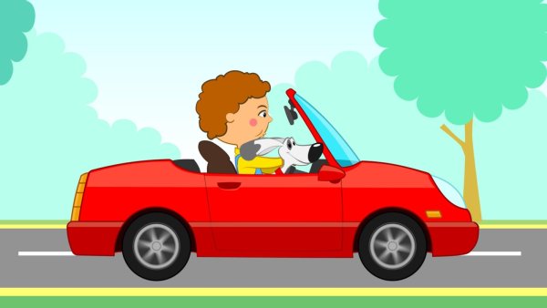 Машина мультяшная едет