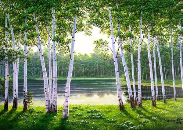 Пейзаж береза Березовая роща озеро