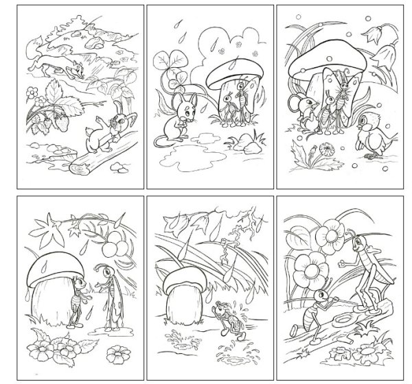 Раскраска по сказке Сутеева под грибом