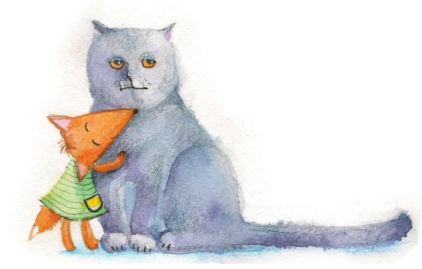 Лисичка обнимает котика