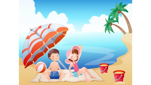 Иллюстрации дети летом на море