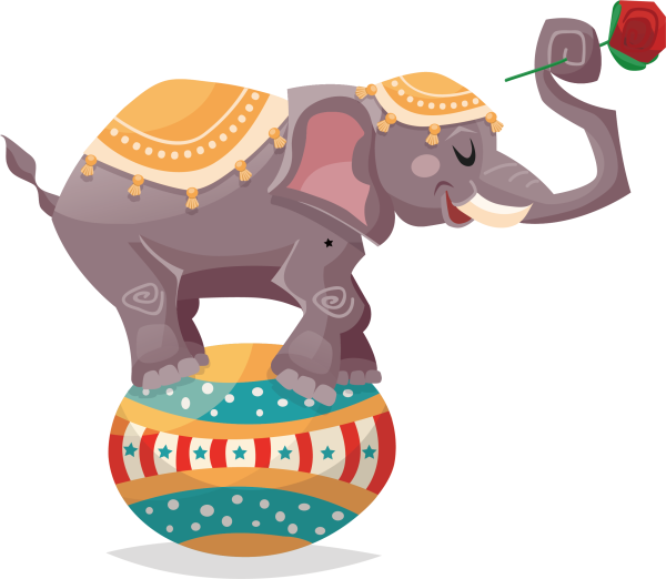 Цирковые животные на белом фоне