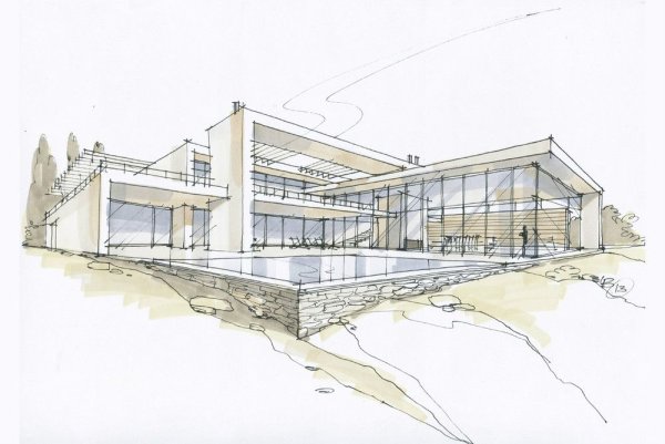 Дома в стиле Хай тек нарисовать