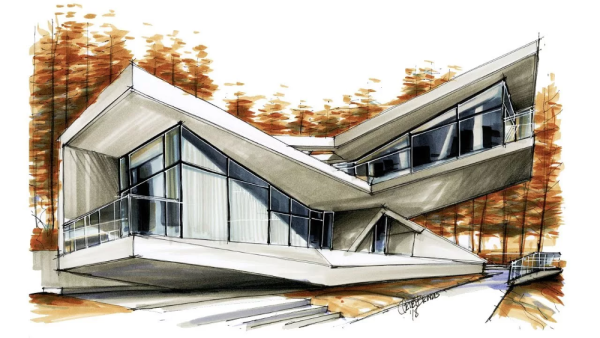 Фасад современного здания чертеж