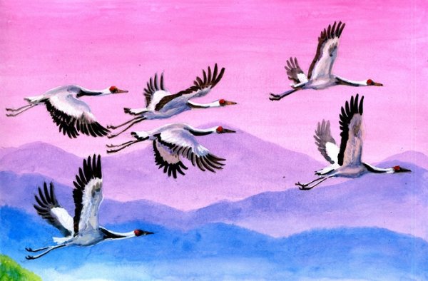 Рисование улетают Журавли