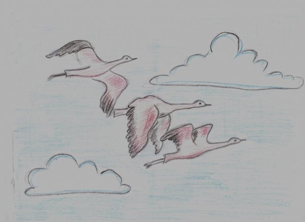 Рисование улетают птицы
