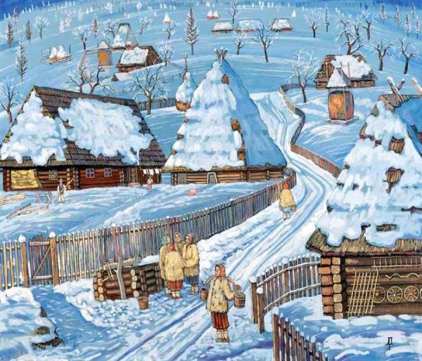 Зимняя деревня мультяшная