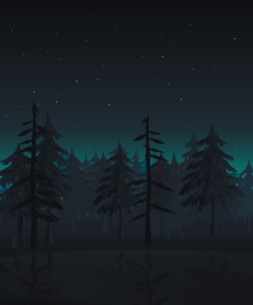 Нарисованный лес ночью