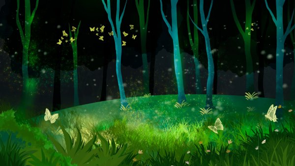 Ночной лес мультяшный