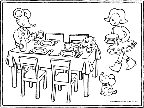 Раскраска дети накрывают на стол