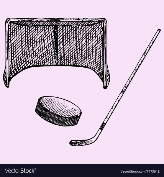 Хоккейные ворота клюшка и шайба карандашом