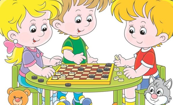 Дети играют в шашки