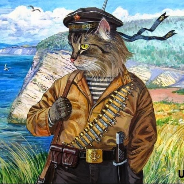 Кот с рыбой в тельняшке